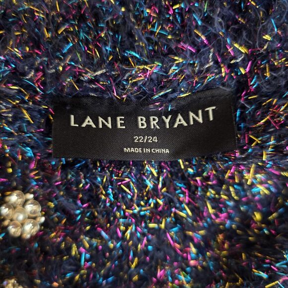 Lane Bryant Sweater Size 22/24 Crew Neck Tinsel Eyelash Festive Party Stretch - Picture 7 of 11